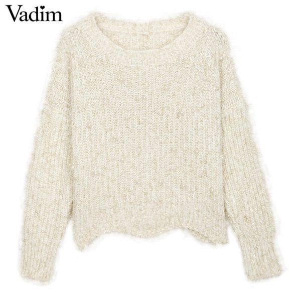 Women fluffy pearl beading sweaters oversized cute sweet basic long sleeve  thick winter loose pullover female casual tops ZC057 - Image 3