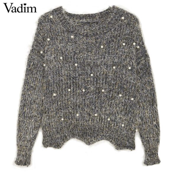 Women fluffy pearl beading sweaters oversized cute sweet basic long sleeve  thick winter loose pullover female casual tops ZC057 - Image 4