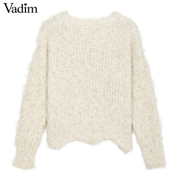 Women fluffy pearl beading sweaters oversized cute sweet basic long sleeve  thick winter loose pullover female casual tops ZC057 - Image 5