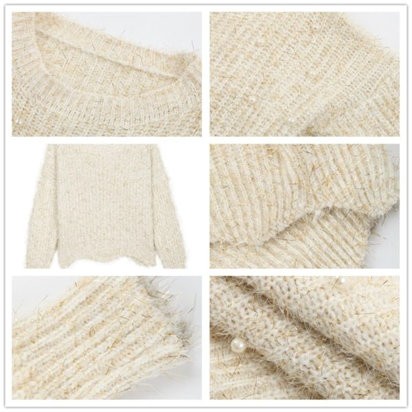 Women fluffy pearl beading sweaters oversized cute sweet basic long sleeve  thick winter loose pullover female casual tops ZC057 - Image 6