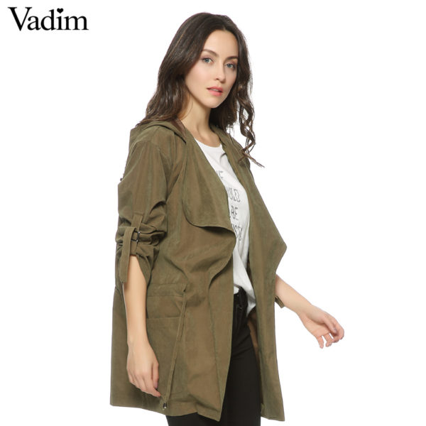 Women hooded long trench casual loose long sleeve solid coats casaco feminine Adjustable Waist street wear tops CT1083 - Image 2