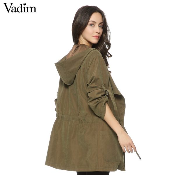 Women hooded long trench casual loose long sleeve solid coats casaco feminine Adjustable Waist street wear tops CT1083 - Image 3