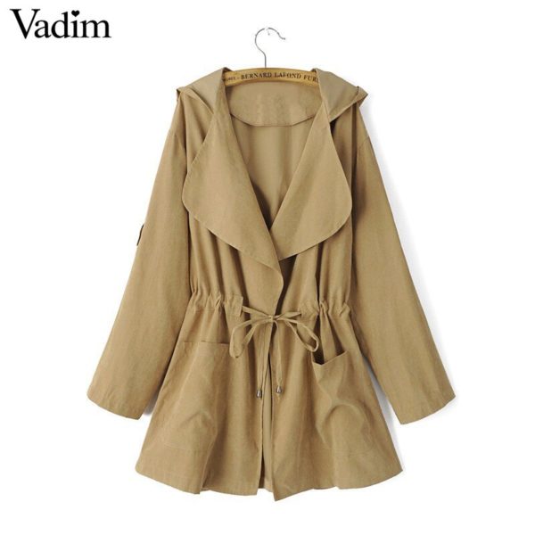 Women hooded long trench casual loose long sleeve solid coats casaco feminine Adjustable Waist street wear tops CT1083 - Image 4
