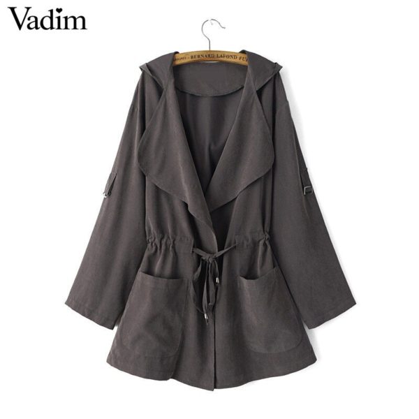 Women hooded long trench casual loose long sleeve solid coats casaco feminine Adjustable Waist street wear tops CT1083 - Image 5