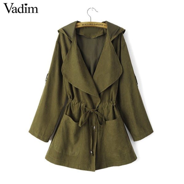 Women hooded long trench casual loose long sleeve solid coats casaco feminine Adjustable Waist street wear tops CT1083 - Image 6