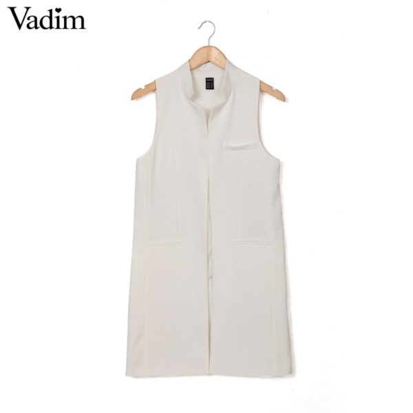 Women white black long vest coat Europen style waistcoat sleeveless jacket back split outwear casual top Roupa Female MJ62 - Image 3
