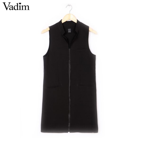 Women white black long vest coat Europen style waistcoat sleeveless jacket back split outwear casual top Roupa Female MJ62 - Image 4
