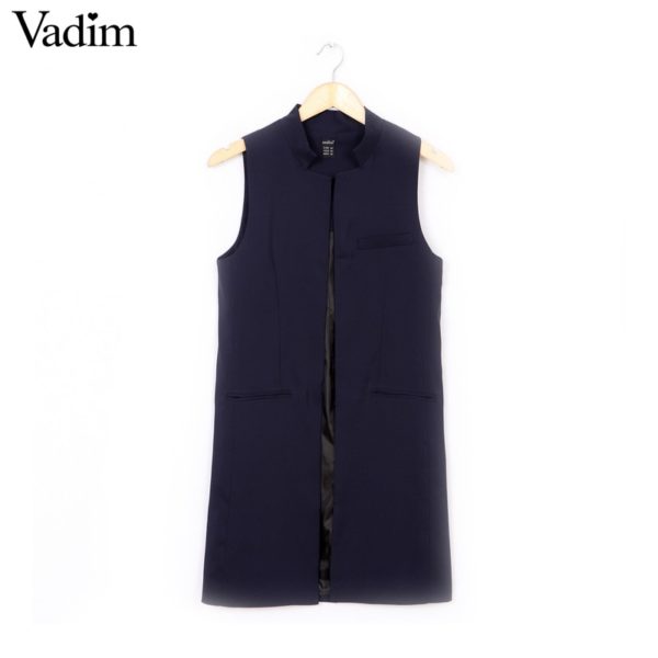 Women white black long vest coat Europen style waistcoat sleeveless jacket back split outwear casual top Roupa Female MJ62 - Image 5