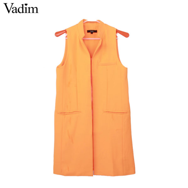 Women white black long vest coat Europen style waistcoat sleeveless jacket back split outwear casual top Roupa Female MJ62 - Image 6