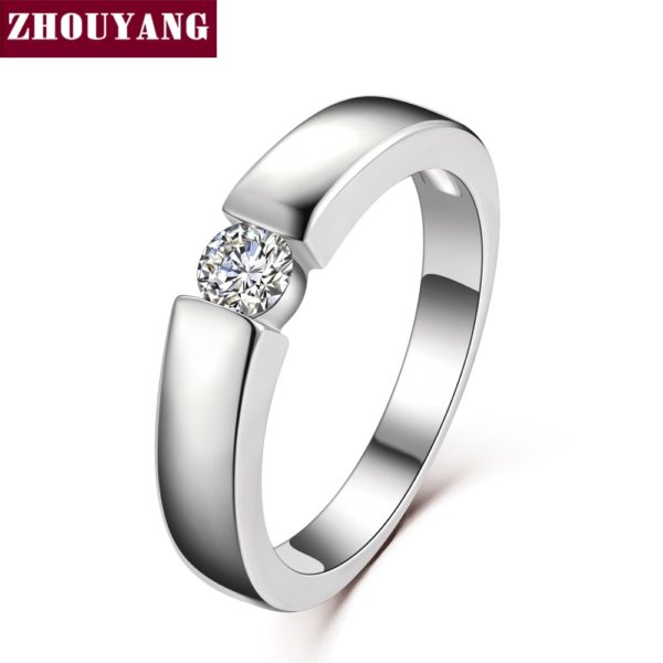 ZHOUYANG 4.5mm Hearts and Arrows Cubic Zirconia Wedding Ring Rose Gold & Silver Color Classical Finger Ring R400 R406 - Image 2
