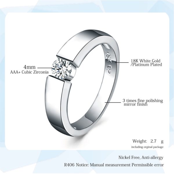 ZHOUYANG 4.5mm Hearts and Arrows Cubic Zirconia Wedding Ring Rose Gold & Silver Color Classical Finger Ring R400 R406 - Image 4