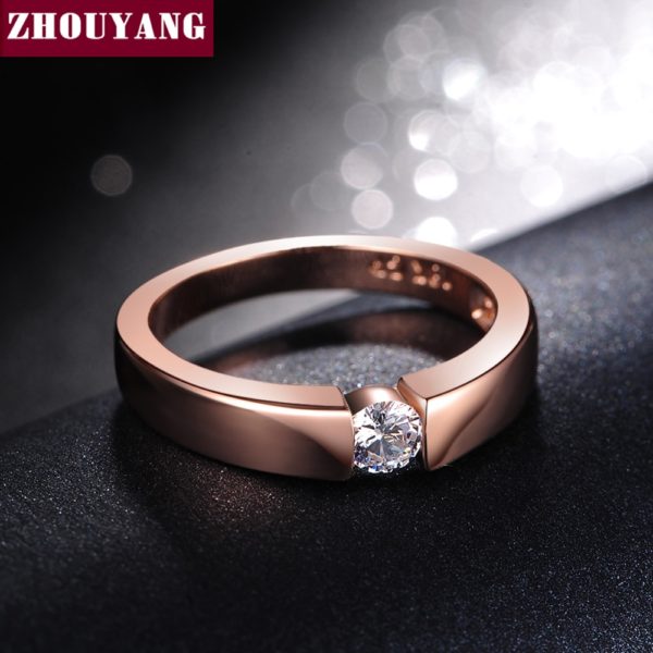ZHOUYANG 4.5mm Hearts and Arrows Cubic Zirconia Wedding Ring Rose Gold & Silver Color Classical Finger Ring R400 R406 - Image 5