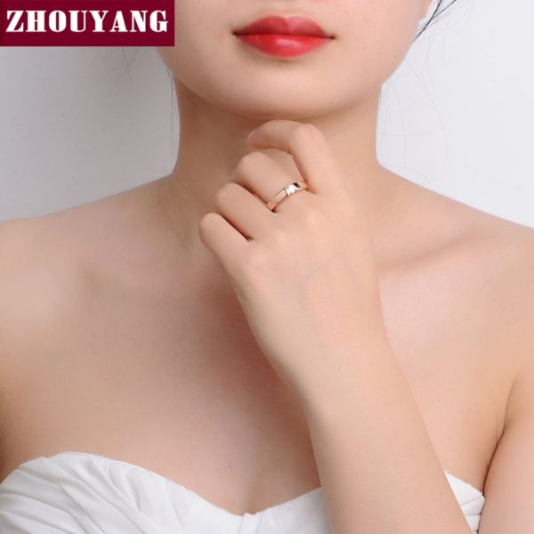 ZHOUYANG 4.5mm Hearts and Arrows Cubic Zirconia Wedding Ring Rose Gold & Silver Color Classical Finger Ring R400 R406 - Image 6