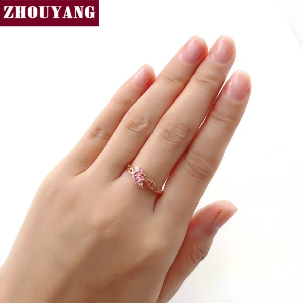 ZHOUYANG Ring For Women Elegant Style 3 Color CZ Crystal Hollow Out Rose Gold Sliver Color Engagement Fashion Jewelry R671 R777 - Image 2
