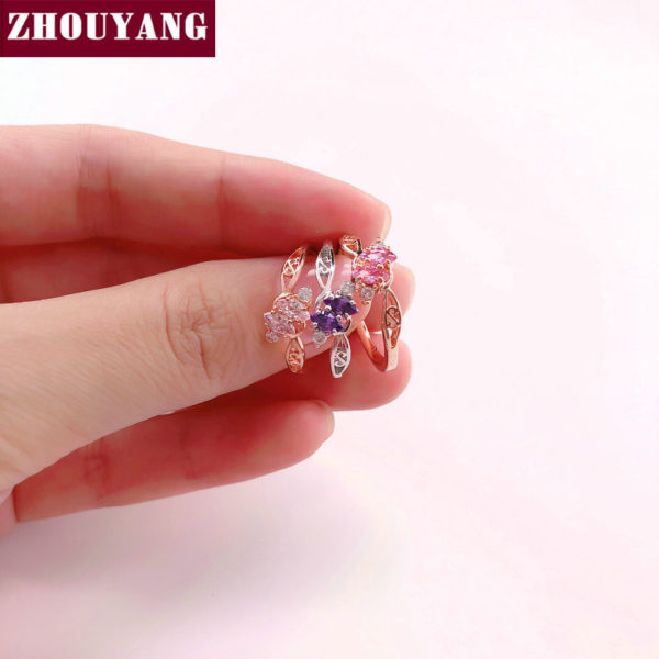 ZHOUYANG Ring For Women Elegant Style 3 Color CZ Crystal Hollow Out Rose Gold Sliver Color Engagement Fashion Jewelry R671 R777 - Image 4