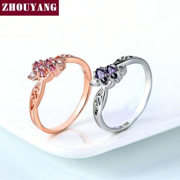 ZHOUYANG Ring For Women Elegant Style 3 Color CZ Crystal Hollow Out Rose Gold Sliver Color Engagement Fashion Jewelry R671 R777 - Image 5