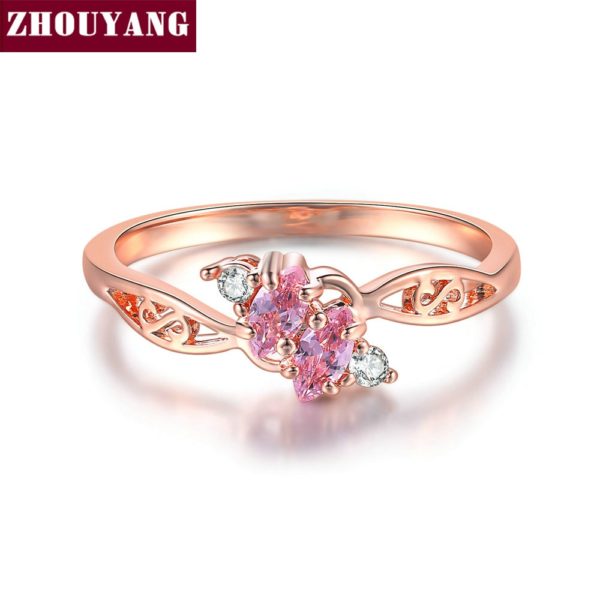 ZHOUYANG Ring For Women Elegant Style 3 Color CZ Crystal Hollow Out Rose Gold Sliver Color Engagement Fashion Jewelry R671 R777
