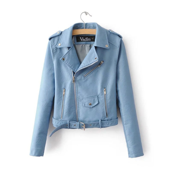 women candy color faux PU leather short motorcycle jacket zipper pockets sexy punk coat ladies casual outwear tops casaco CT1293 - Image 5